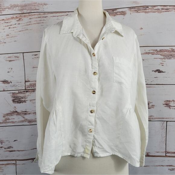 Anthropologie Holding Horses Button Up Hi-Low Top Cream 100% Linen Small - FLAWS - Picture 1 of 8